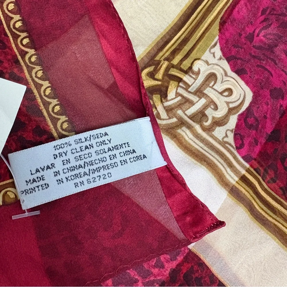 Vintage Hand Rolled Silk Scarf Red Animal Print Square Large 34” NWT Classic